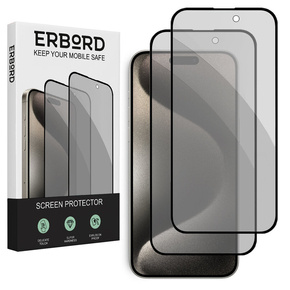 2x Szkło Prywatyzujące do iPhone 15 Pro, ERBORD Anti-Spy Hartowane