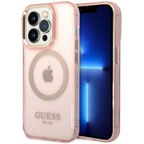 Etui GUESS do iPhone 14 Pro, Gold Outline Translucent MagSafe, różowe