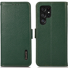 Etui KHAZNEH RFID do Samsung Galaxy S23 Ultra, Litchi Texture, zielone