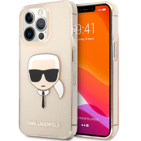 Etui Karl Lagerfeld do iPhone 13 Pro, Glitter Karl`s Head, różowe rose gold