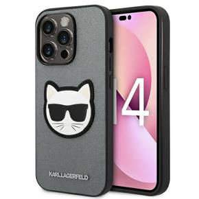 Etui Karl Lagerfeld do iPhone 14 Pro Max, Saffiano Choupette Head Patch, srebrne