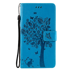 Etui Wallet do Oppo Reno5 5G, Tree and Cat, Blue