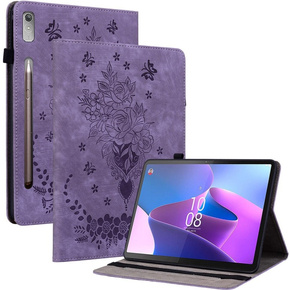 Etui do Lenovo Tab P12, Rose and Butterflies, fioletowe