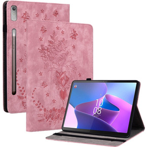 Etui do Lenovo Tab P12, Rose and Butterflies, jasnoróżowe