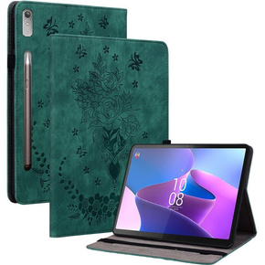 Etui do Lenovo Tab P12, Rose and Butterflies, zielone