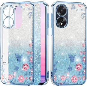 Etui do Oppo A18 4G / A38 4G, Glitter Flower, niebieskie