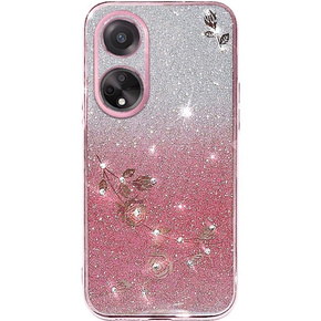 Etui do Oppo A58 4G, Glitter Flower, różowe rose gold