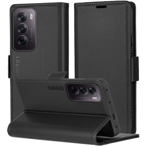 Etui do Oppo Reno 12, ERBORD Glossy Litchi, portfel z klapką, czarne