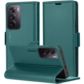 Etui do Oppo Reno 12, ERBORD Glossy Litchi, portfel z klapką, zielone