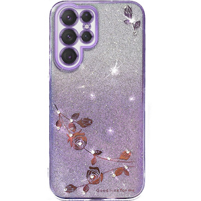 Etui do Samsung Galaxy S22 Ultra, Glitter Flower, fioletowe
