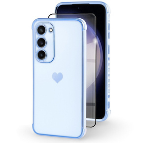 Etui do Samsung Galaxy S23, Electro heart, niebieskie + Szkło Full Glue Ceramic