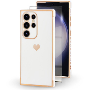 Etui do Samsung Galaxy S23 Ultra, Electro heart, białe + Szkło Full Glue Ceramic