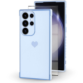 Etui do Samsung Galaxy S23 Ultra, Electro heart, niebieskie + Szkło Full Glue Ceramic