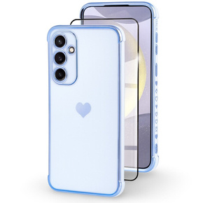 Etui do Samsung Galaxy S24, Electro heart, niebieskie + Szkło Full Glue Ceramic