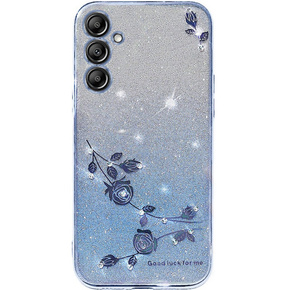 Etui do Samsung Galaxy S24+ Plus, Glitter Flower, niebieskie