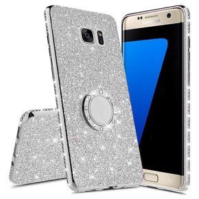 Etui do Samsung Galaxy S7 Edge, Bling brokat, Srebrne