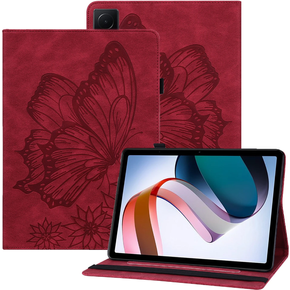Etui do Samsung Galaxy Tab S9 FE, Wallet Pen Slot, butterflies, Czerwone