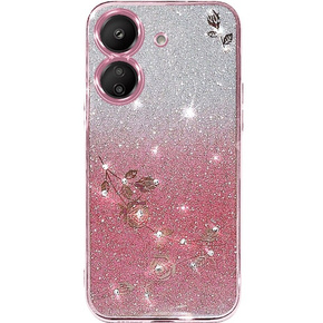 Etui do Xiaomi Redmi 13C / Poco C65, Glitter Flower, różowe rose gold