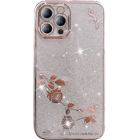 Etui do iPhone 12 Pro, Glitter Flower, różowe rose gold