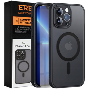 Etui do iPhone 13 Pro, do MagSafe, ERBORD Matt Case, czarny + Szkło na ekran