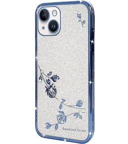Etui do iPhone 14, Glitter Flower, niebieskie