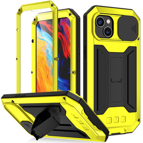 Etui do iPhone 14, R-JUST CamShield Slide, pancerne, żółte / czarne