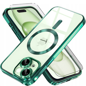 Etui do iPhone 15, Electro MagSafe, zielone + Szkło na ekran