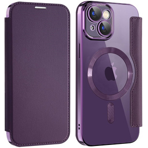 Etui do iPhone 15 Plus, FlipMag Secure portfel z klapką RFID, do MagSafe, fioletowe