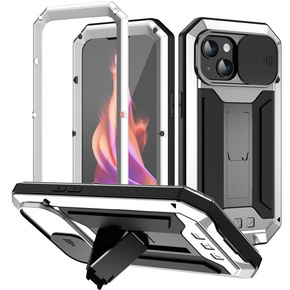 Etui do iPhone 15 Plus, R-JUST CamShield Slide, pancerne, srebrne / czarne