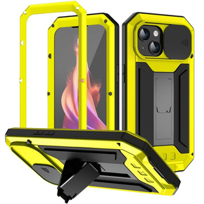 Etui do iPhone 15 Plus, R-JUST CamShield Slide, pancerne, żółte / czarne
