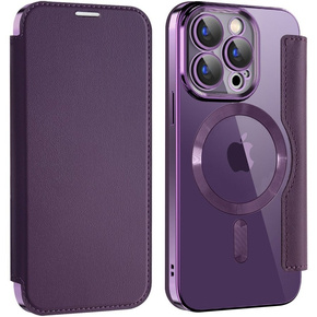 Etui do iPhone 15 Pro, FlipMag Secure portfel z klapką RFID, do MagSafe, fioletowe