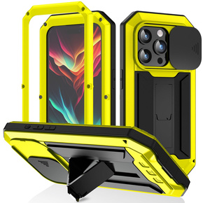 Etui do iPhone 15 Pro Max, R-JUST CamShield Slide, pancerne, żółte / czarne