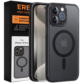 Etui do iPhone 15 Pro, do MagSafe, ERBORD Matt Case, czarny + Szkło na ekran