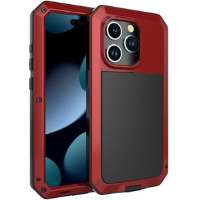 Etui do iPhone 15 Pro, pancerne, z wbudowanym szkłem, czerwone