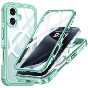 Etui do iPhone 16, Shockproof, z folią na ekran, do MagSafe, zielone