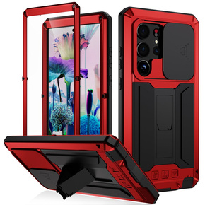 Etui pancerne do Samsung Galaxy S23 Ultra, R-JUST CamShield Slide, czerwone