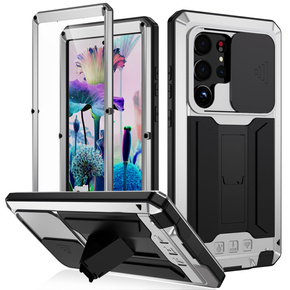 Etui pancerne do Samsung Galaxy S23 Ultra, R-JUST CamShield Slide, srebrne
