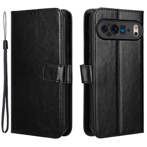 Etui z klapką do Google Pixel 9 / Google Pixel 9 Pro, Crazy Horse Wallet, czarne