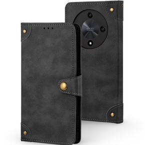 Etui z klapką do Honor Magic 6 Lite 5G, Split Leather, czarne