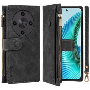 Etui z klapką do Honor Magic 6 Lite 5G, Wallet Zipper Pocket, czarne