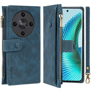 Etui z klapką do Honor Magic 6 Lite 5G, Wallet Zipper Pocket, niebieskie