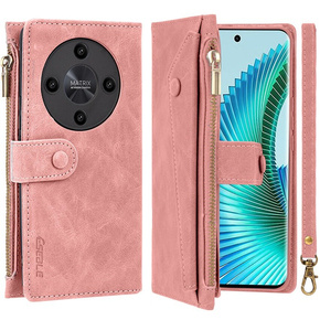 Etui z klapką do Honor Magic 6 Lite 5G, Wallet Zipper Pocket, różowe