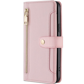 Etui z klapką do Honor Magic5 Lite, Wallet Zipper Pocket, różowe