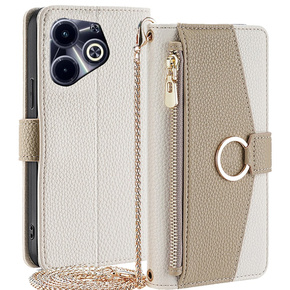 Etui z klapką do Infinix Hot 40i, Wallet Zipper Pocket, z lusterkiem, białe