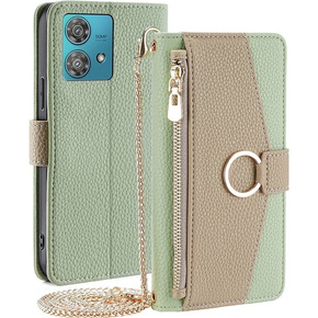 Etui z klapką do Motorola Edge 40 Neo 5G, Wallet Zipper Pocket, z lusterkiem, zielone