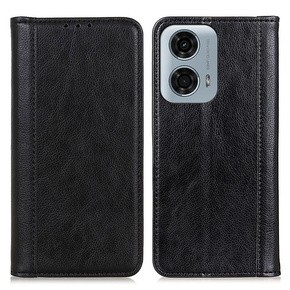 Etui z klapką do Motorola Moto G04 / G24 / G24 Power, Split Leather, czarne