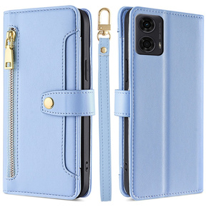 Etui z klapką do Motorola Moto G04 / G24 / G24 Power, Wallet Zipper Pocket, niebieskie