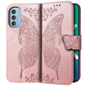 Etui z klapką do Motorola Moto G51 5G, Butterfly, różowe