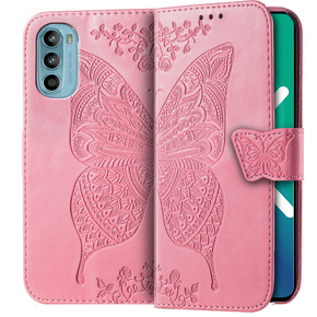 Etui z klapką do Motorola Moto G52 / G82 5G, Butterfly, różowe