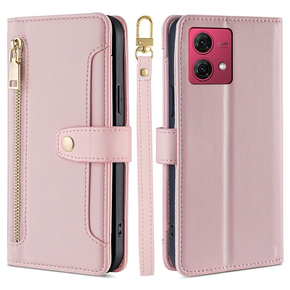 Etui z klapką do Motorola Moto G84 5G, Wallet Zipper Pocket, różowe